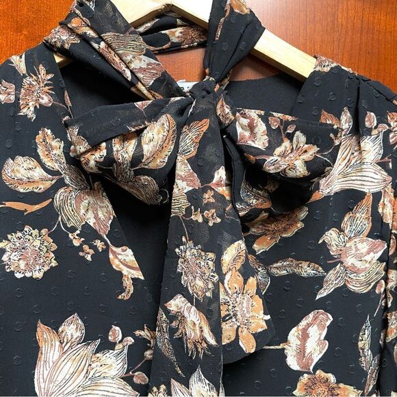 Walter Baker Selena Black Floral Neck Tie Blouse Large - Picture 6 of 8